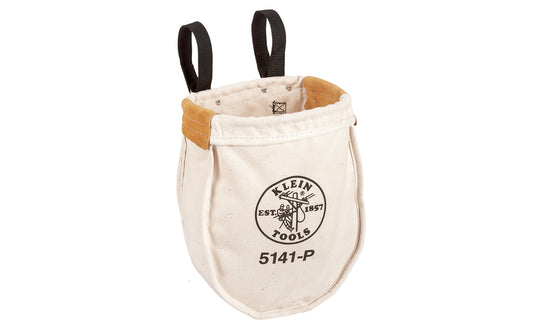 Klein Tools - Made in USA ~ 5141-P - Tough Canvas material - Klein Canvas Pouch - Klein Canvas Bag - Includes interior pocket - Inside bottom is reinforced with tough, tanned leather - Ventilating eyelet in bottom - Snap hooks on loops for fast attachment on belts up to 3" wide - 5141P - Klein Utility Bag  - With Loops - 092644553509 