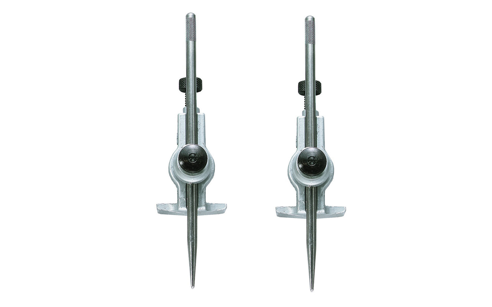 General Tools Adjustable Trammel Points - Model 523 - Accurately transfers measurements, scribe arcs, & lay out circles ~ 6" (150 mm) long points ~ Clamps onto beam 5/8" to 1-1/2" thick of any width ~ Die-cast body & ground needlepoint legs ~ Fine adjusting screw for point setting ~ Points can be replaced with pencils, pens, crayons, & soapstone sticks ~ 038728230935