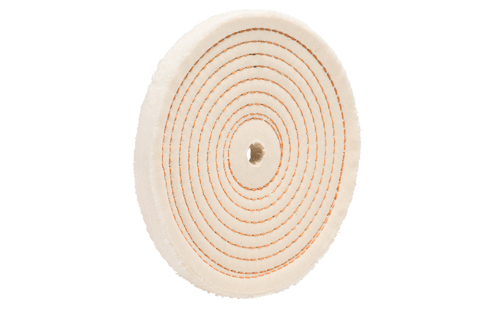 The 6" Spiral Sewn Buffing Wheel ~ 1/2" Thick for aggressive cutting & coarse buffing. 1/2" hole diameter. 1/2" wide thickness. Made in USA. This spiral sewn wheel is designed for prolong service. Good for coarse cutting & buffing, & flexible grinding. Stiffer cotton sheeting - Held together lockstitch sewing