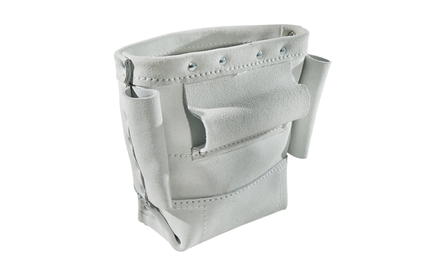 Klein Tools - Made in USA ~ 5416L - Stitched & riveted for added strength - Klein Leather Pouch - Klein Leather Bag - Storage for pliers, wrenches, & tools - Bolt bag with bull-pin loop on each side - Double Leather bottom for added durability - 092644553769 - Tunnel loop belt - Fits on belts up to 3" wide - 10" deep  - 10" x 9" x 5" 