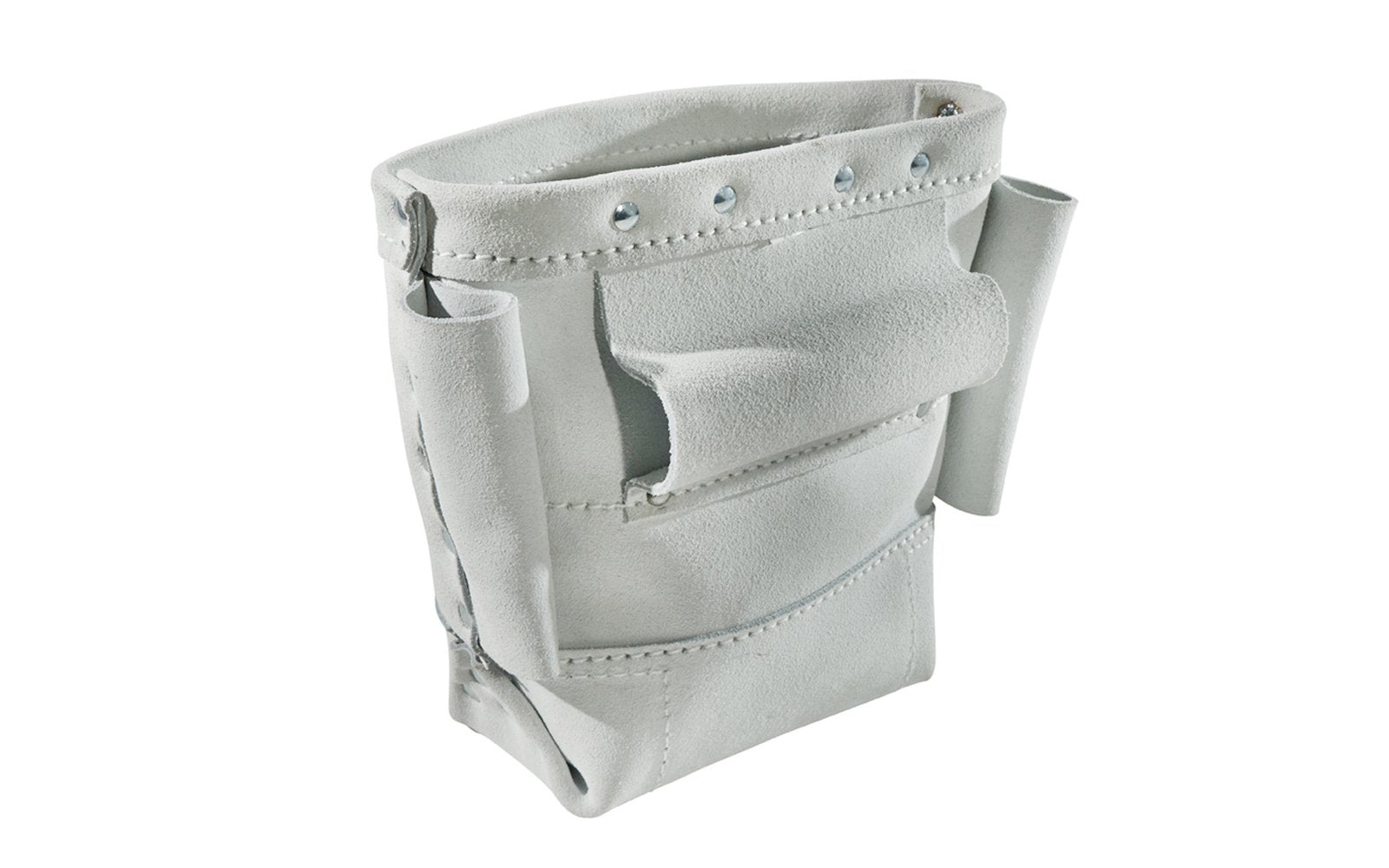 Klein Tools - Made in USA ~ 5416L - Stitched & riveted for added strength - Klein Leather Pouch - Klein Leather Bag - Storage for pliers, wrenches, & tools - Bolt bag with bull-pin loop on each side - Double Leather bottom for added durability - 092644553769 - Tunnel loop belt - Fits on belts up to 3" wide - 10" deep  - 10" x 9" x 5" 