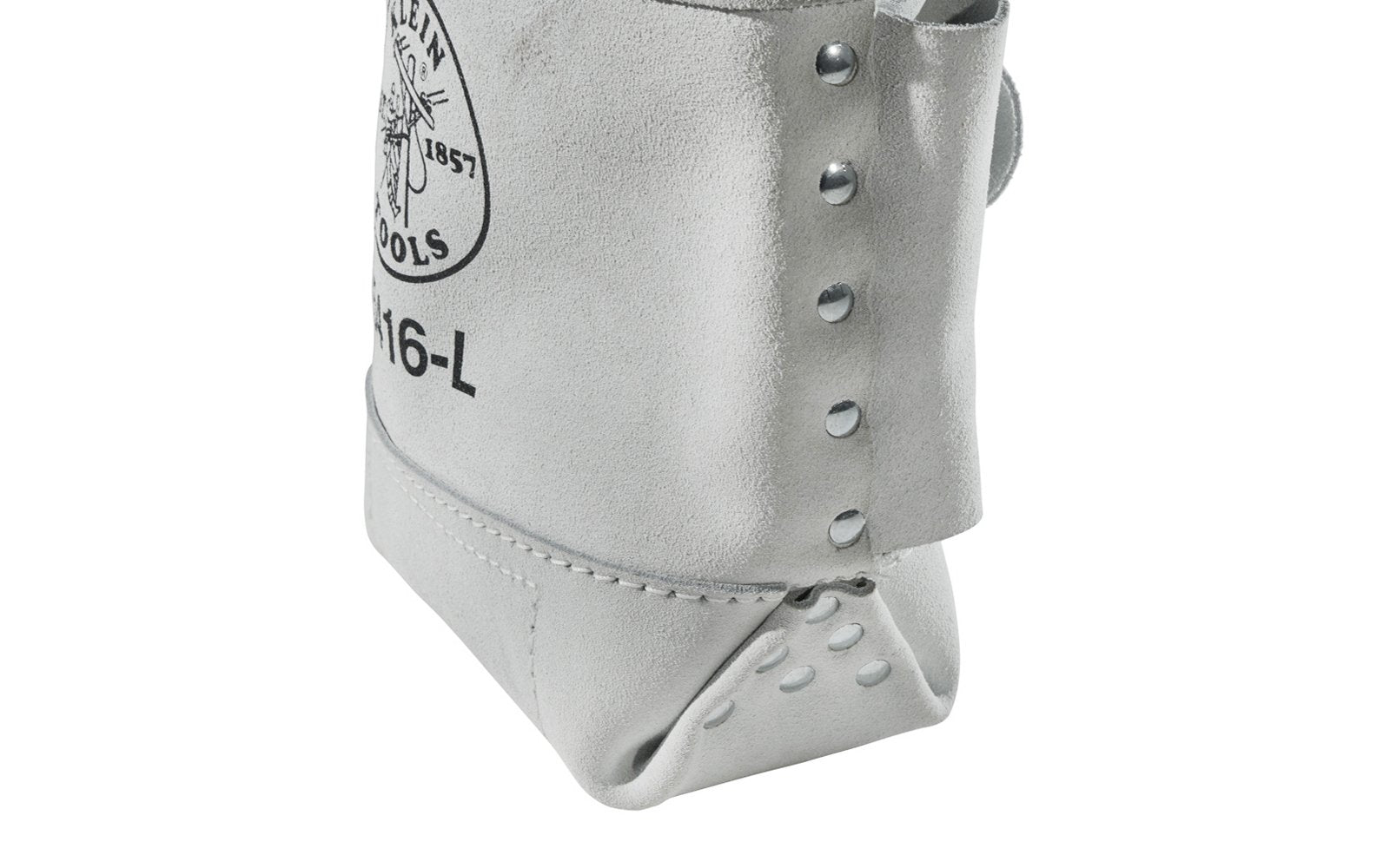 Klein Tools - Made in USA ~ 5416L - Stitched & riveted for added strength - Klein Leather Pouch - Klein Leather Bag - Storage for pliers, wrenches, & tools - Bolt bag with bull-pin loop on each side - Double Leather bottom for added durability - 092644553769 - Tunnel loop belt - Fits on belts up to 3" wide - 10" deep  - 10" x 9" x 5" 