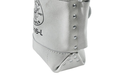 Klein Tools - Made in USA ~ 5416L - Stitched & riveted for added strength - Klein Leather Pouch - Klein Leather Bag - Storage for pliers, wrenches, & tools - Bolt bag with bull-pin loop on each side - Double Leather bottom for added durability - 092644553769 - Tunnel loop belt - Fits on belts up to 3" wide - 10" deep  - 10" x 9" x 5" 