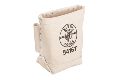 Klein Tools - Made in USA ~ 5416T - Tough Canvas material - Klein Canvas Pouch - Klein Canvas Bag - Storage for pliers, wrenches, & other tools - Bolt bag with bull-pin loop on each side - No. 4 canvas with double bottom for added durability - 092644553776 - Tunnel loop belt connection - Fits on belts up to 3" wide - 12-1/2"  x  7"  x  4-1/4" 
