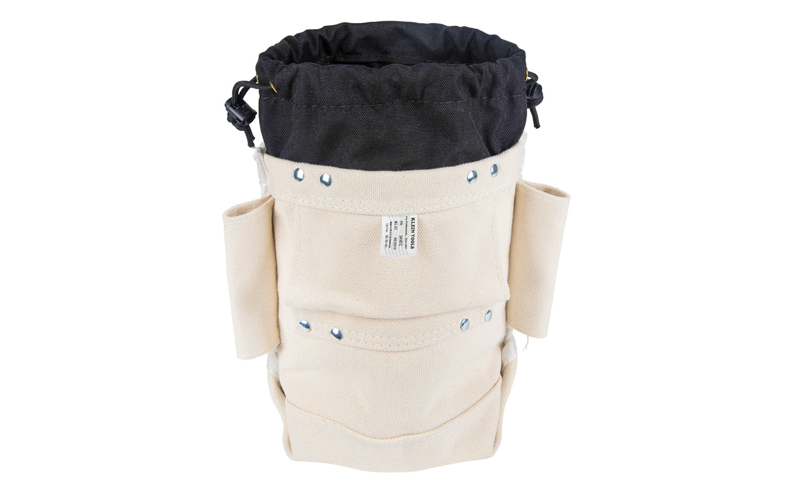 Klein Tools - Made in USA ~ 5416TCP - Tough Canvas material - Klein Canvas Pouch - Klein Canvas Bag - Durable 3" drawstring closing top prevents items from falling out of pouch at height - Extra tall for more storage space - Tunnel loop belt - 3 pockets for smaller nuts & bolts - Fits on belts up to 3" wide - 092644200175