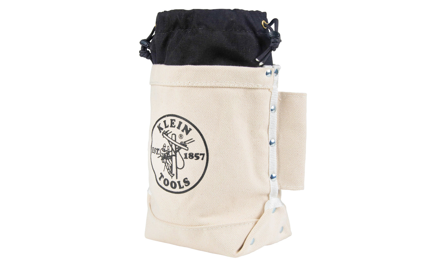 Klein Tools - Made in USA ~ 5416TCP - Tough Canvas material - Klein Canvas Pouch - Klein Canvas Bag - Durable 3" drawstring closing top prevents items from falling out of pouch at height - Extra tall for more storage space - Tunnel loop belt - 3 pockets for smaller nuts & bolts - Fits on belts up to 3" wide - 092644200175