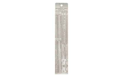 General Tools 6" Stainless Tap & Drill Reference - Model No. 715 ~ Double-sided guide features a Tap Drill Depth Chart, decimal conversions from 1/64" to 63/64" & a ruler graduated in 64ths - The Tap Drill Reference Table works with National Fine, National Course, American Standard Pipe and Metric threads ~ Made in USA ~ 038728350152
