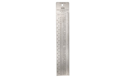 General Tools 6" Stainless Tap & Drill Reference - Model No. 715 ~ Double-sided guide features a Tap Drill Depth Chart, decimal conversions from 1/64" to 63/64" & a ruler graduated in 64ths - The Tap Drill Reference Table works with National Fine, National Course, American Standard Pipe and Metric threads 