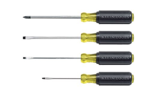 Klein Tools Model 85484 - 4-piece screwdriver set ~ Four piece screwdriver set ~ No. 1 Phillips - 3" long blade - 1/16" Slotted - 2" long blade - 3/32" Slotted - 3" long blade - 1/8" Slotted - 3" long blade - Mini Cushion-Grip handles - Chrome-plated shafts for corrosion resistance - 092644854842 - Precision Tip - Klein Tools Four Piece Set - Made in USA