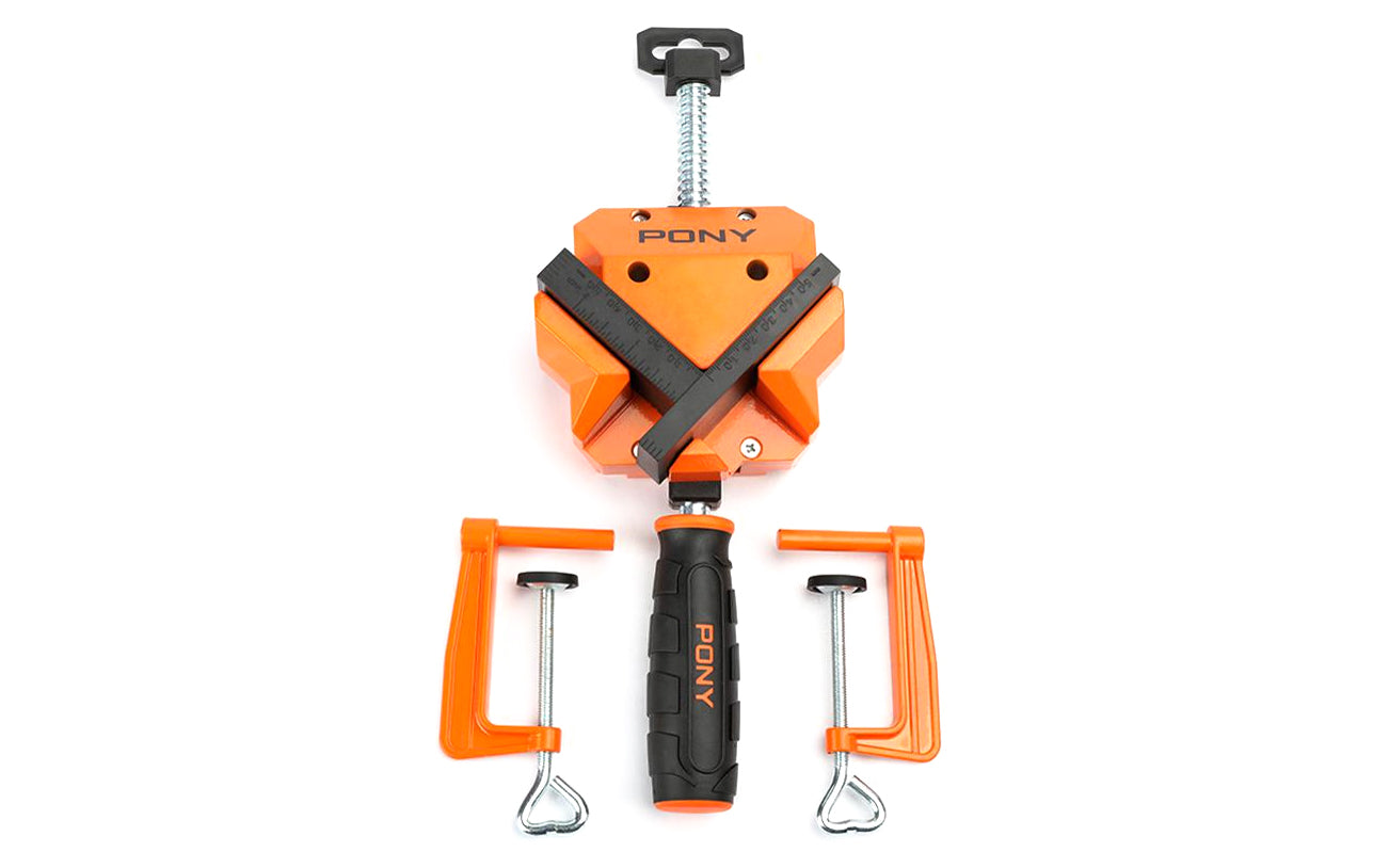 Pony Angle Clamp with Table Clamps ~ No. 9180 - Pony Tools / Jorgensen - Generous clearance for gluing, doweling or stapling material -  perfect for framing & cabinet assembly