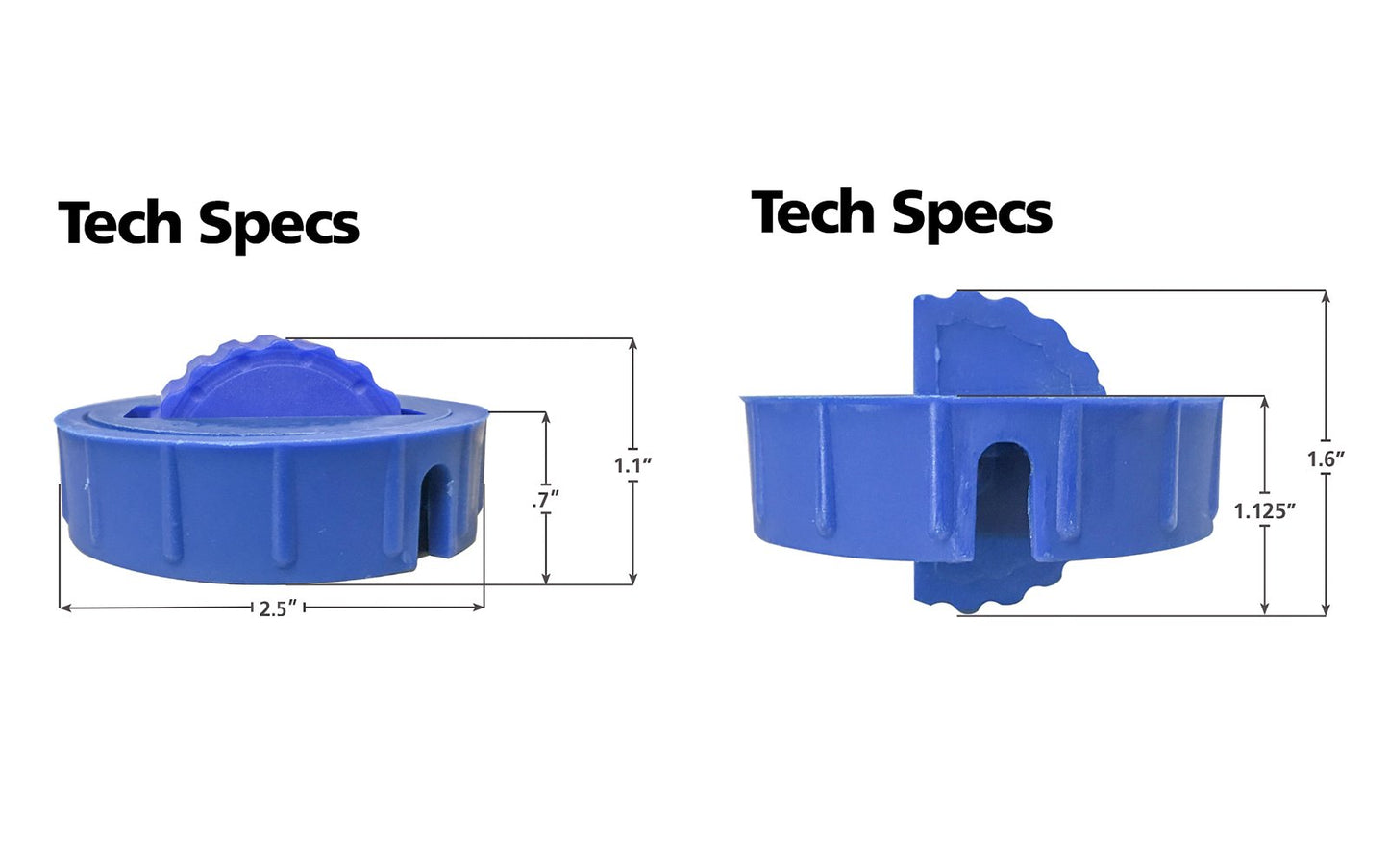 Gives great functionality to your workbench when dogs are needed - 2-1/2" diameter - Model BLUE DOG SINGLE - use a 2-1/2" hole saw to drill out a hole, sand the top edge, & press the Blue Dog down into the hole until flush - height adjustment for any material thickness & the turntable feature allows flexibility - 663807025005