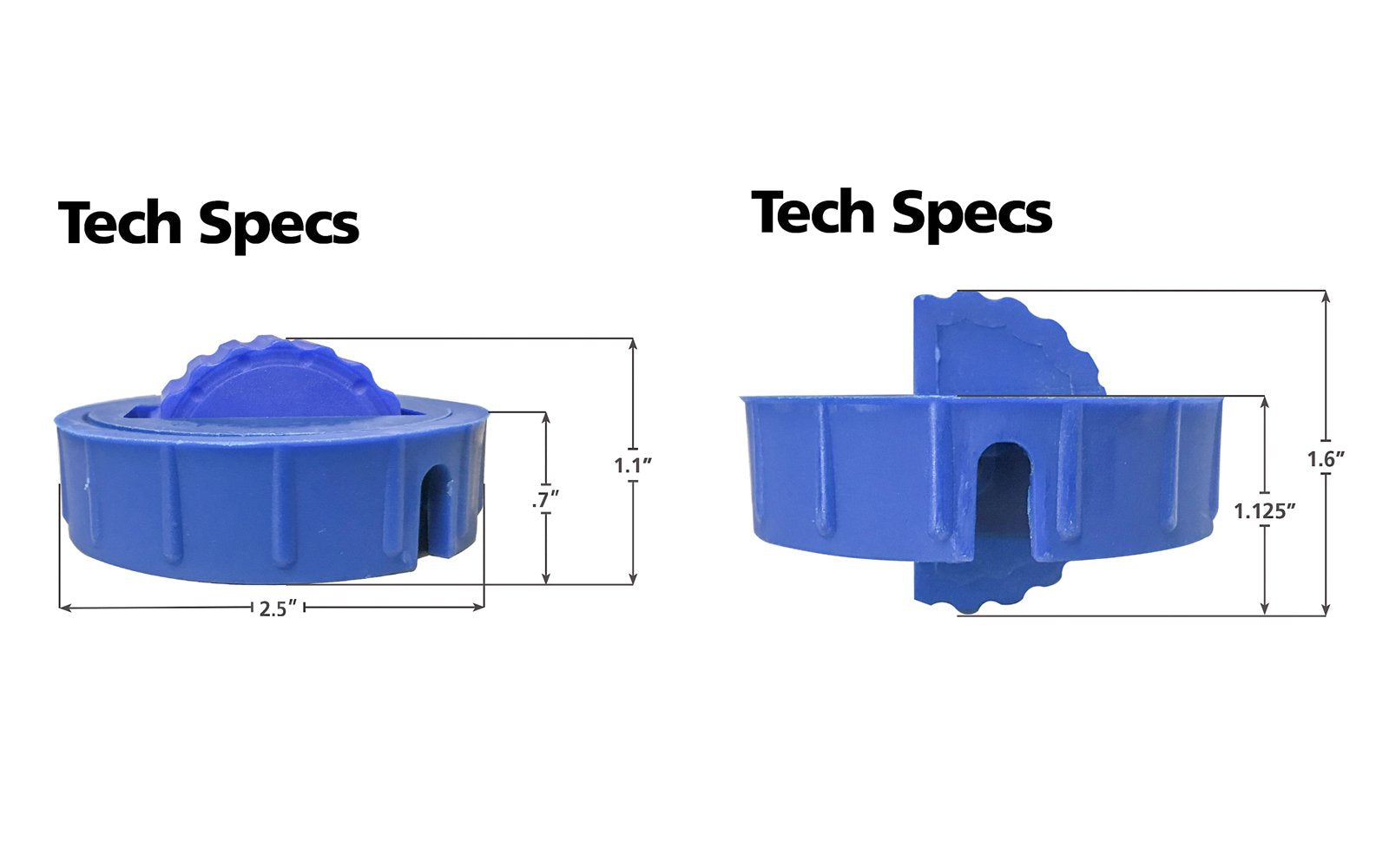 Gives great functionality to your workbench when dogs are needed - 2-1/2" diameter - Model BLUE DOG SINGLE - use a 2-1/2" hole saw to drill out a hole, sand the top edge, & press the Blue Dog down into the hole until flush - height adjustment for any material thickness & the turntable feature allows flexibility - 663807025005