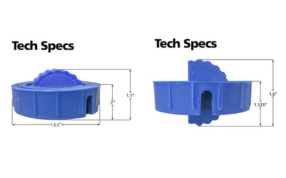 Gives great functionality to your workbench when dogs are needed - 2-1/2" diameter - Model BLUE DOG SINGLE - use a 2-1/2" hole saw to drill out a hole, sand the top edge, & press the Blue Dog down into the hole until flush - height adjustment for any material thickness & the turntable feature allows flexibility - 663807025005