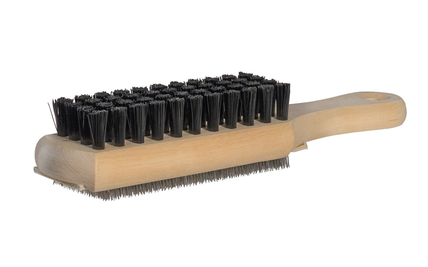 Lutz 9" Combination Abrasive File Card With Wooden Handle - Made in USA - Model No. 20 ~ short steel bristles & softer brush ~ Wooden handle ~ Shop Brush ~ Great versatile tool brush for the shop - Great for files, saws, tools, drill bits ~ Wooden handle ~ Dual Shop Brush ~ Steel Bristles & Soft Bristles ~ Lutz Brush - File Card - File Brush - Drill Bit Brush 