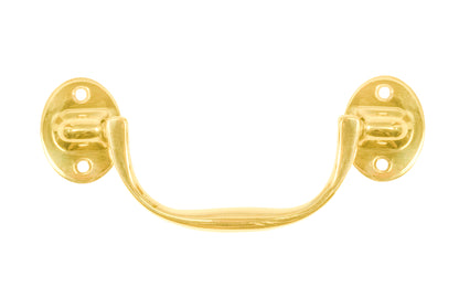 Solid Brass Drop Pull ~ 4-1/2" On Centers. Vintage-style Hardware · Traditional & classic ~ Made of high quality solid brass ~ Non-lacquered brass (will patina over time) ~ 4-1/2" spacing of screw holes ~ Brass rosette backplates ~ Excellent for chests, boxes, desks, cabinets, & furniture