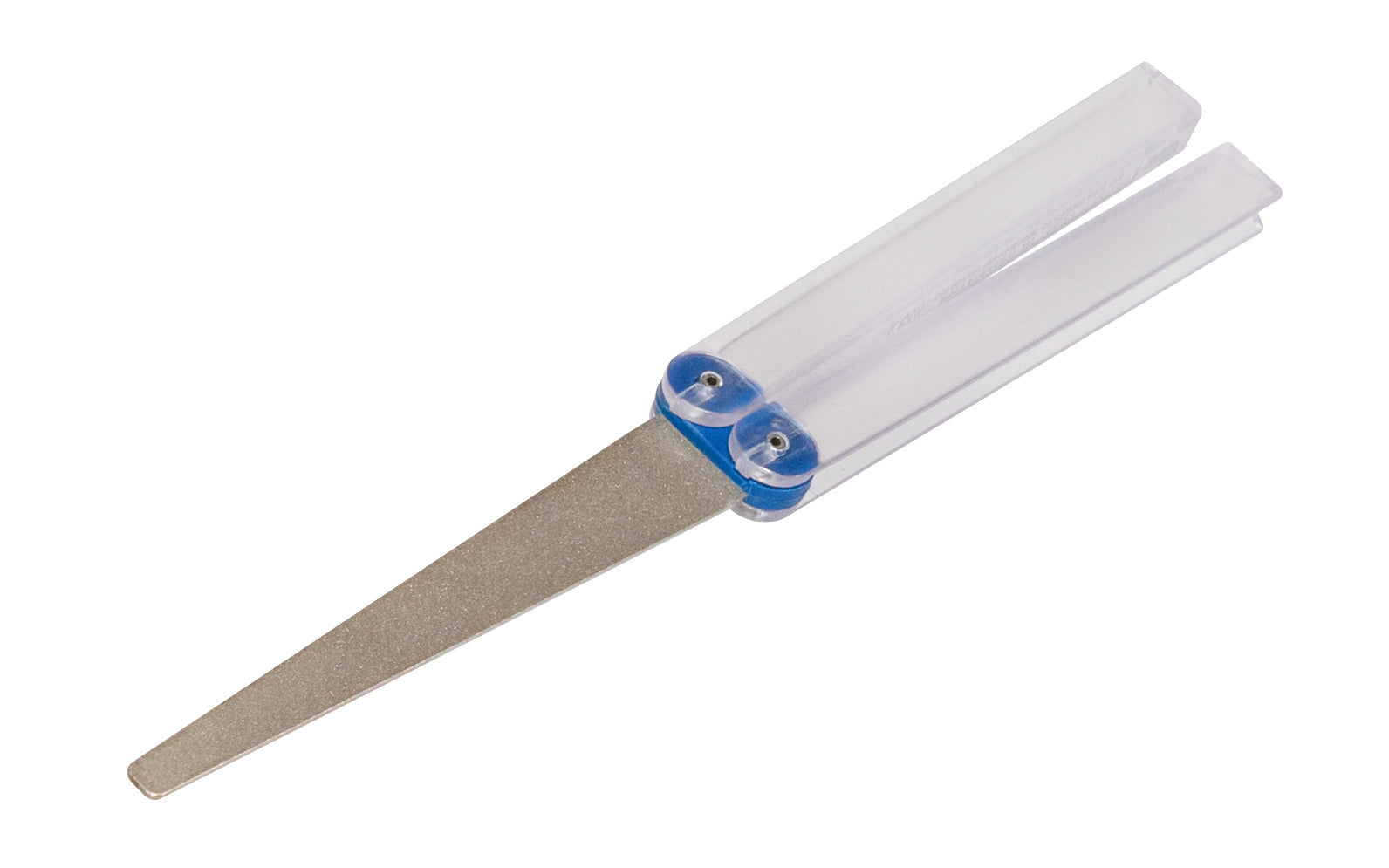 DMT Diamond Flat Folding File ~ Coarse - FFC - Made in USA - Coarse grit - 45 micron, 325 mesh - Quickly brings back dull edges to the desired bevel & prepares for edge refinement - 1/16" Thick ~ Blade width tapers from the base 3/4" to 1/4"wide ~ Blade folds into handle. 017042011369
