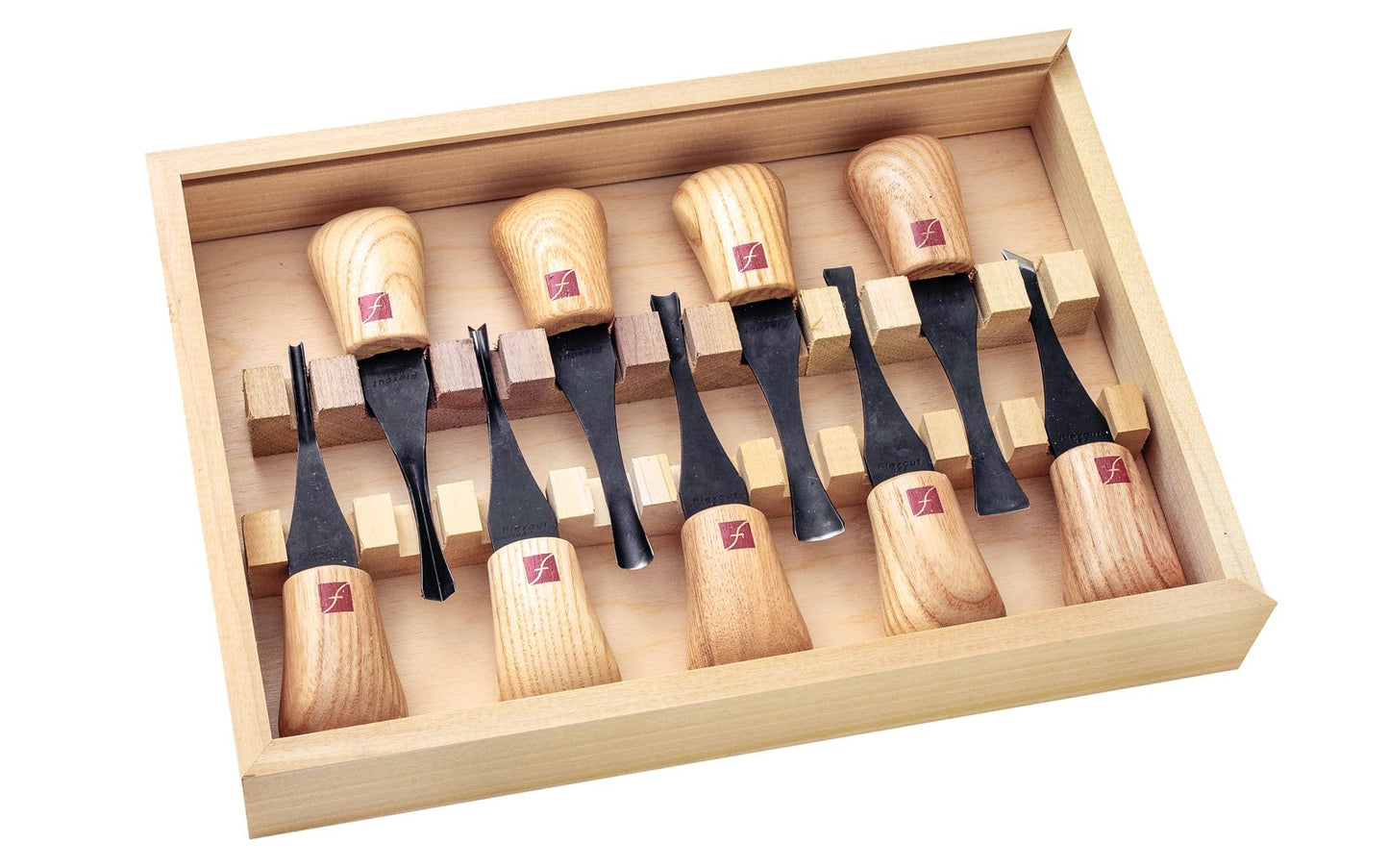 Flexcut Deluxe Palm Carving Set ~ FR405 - 9-piece set - #2 x 5/16” (8mm), #3 x 3/8” (9mm), #3 x 5/8” (16mm), #5 x 9/16” (14mm), #6 x 5/16” (8mm), #8 x 3/8” (10mm), #11 x 1/8”  - High Carbon Steel blades - Palm Carving Tool Set ~ Made in USA ~ 651646004053