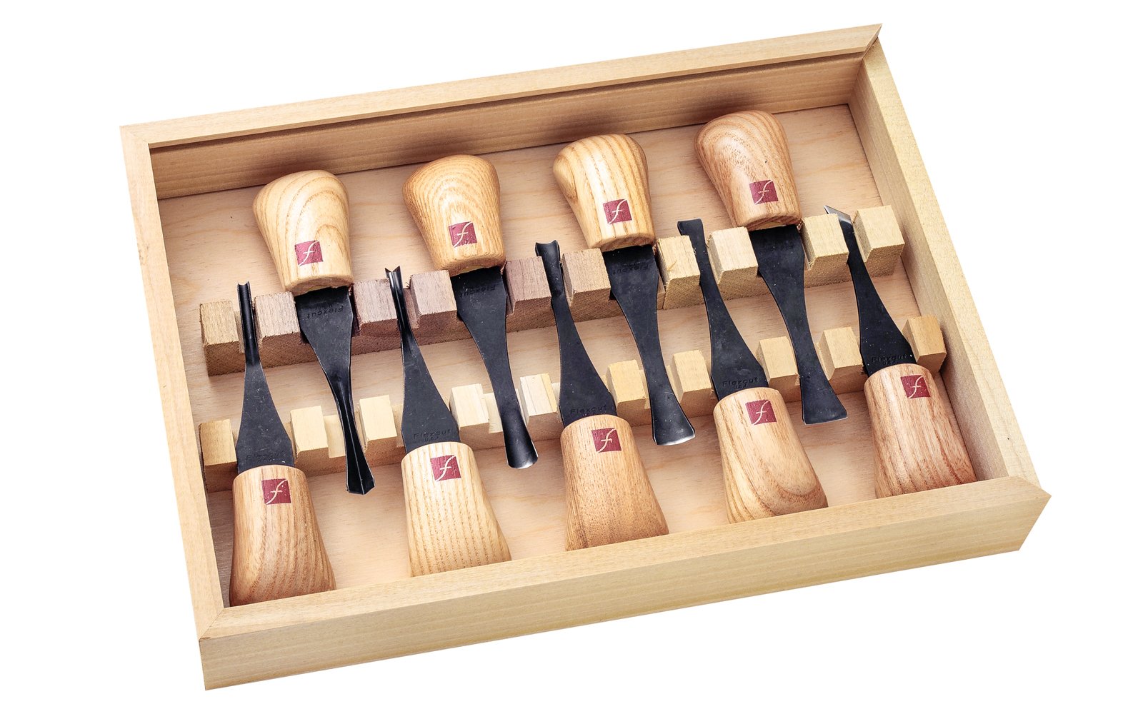 Flexcut Deluxe Palm Carving Set ~ FR405 - 9-piece set - #2 x 5/16” (8mm), #3 x 3/8” (9mm), #3 x 5/8” (16mm), #5 x 9/16” (14mm), #6 x 5/16” (8mm), #8 x 3/8” (10mm), #11 x 1/8”  - High Carbon Steel blades - Palm Carving Tool Set ~ Made in USA ~ 651646004053