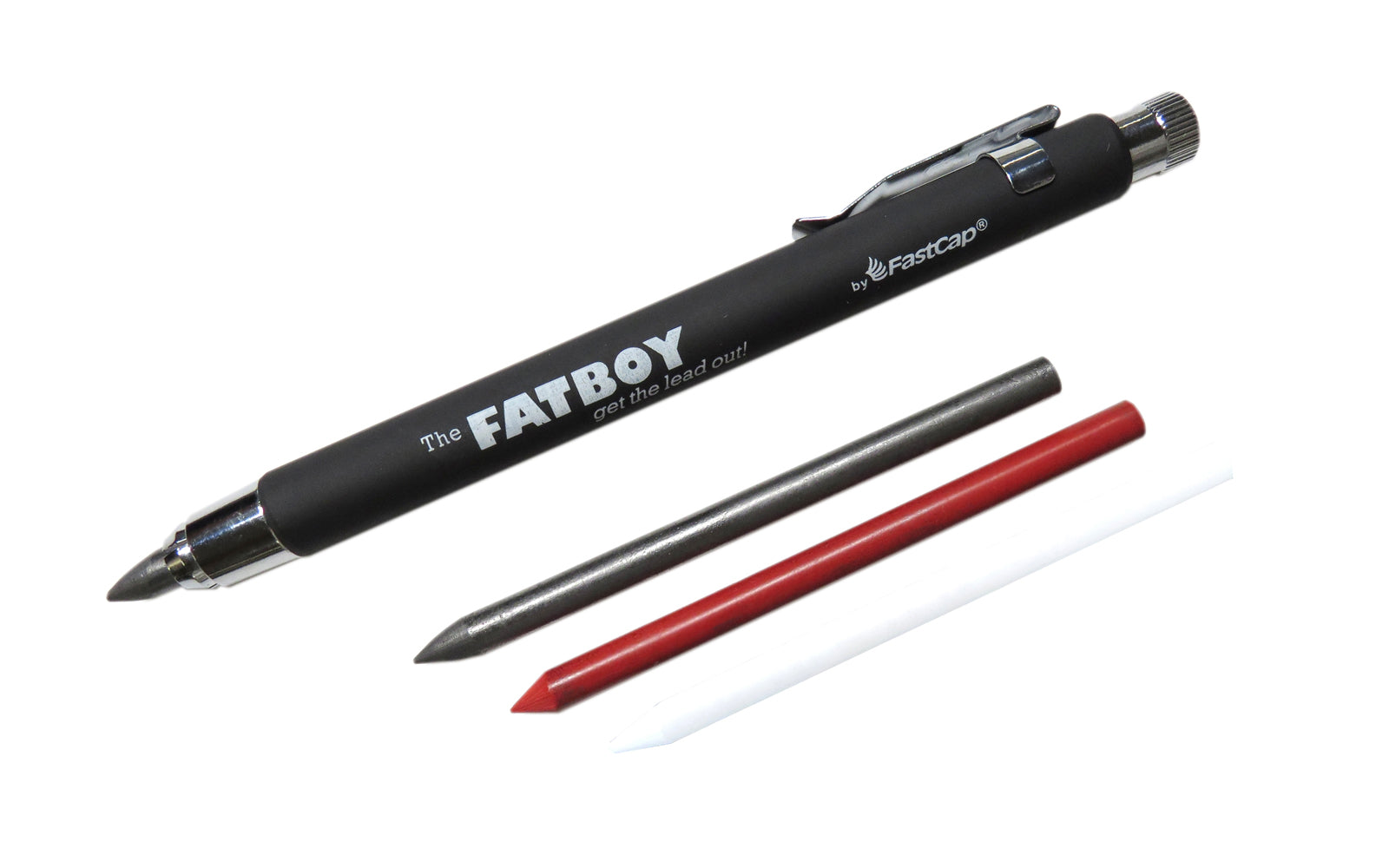 FastCap Professional Carpenter / Mechanical FatBoy Pencil - Combines the utility of a mechanical pencil with the strength of a carpenter pencil - Lead for wood - Soapstone for metal - Red crayon for concrete