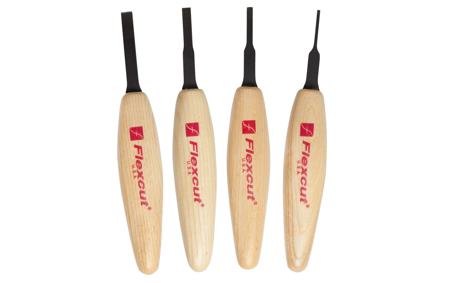 Flexcut Chisel Micro Tool Carving Set ~ MT100 - Made in USA ~ 4-piece Set ~ Blades are made of High Carbon Spring Steel, Tempered to HRC 59-61. The cutting edges are hand honed & polished ~ Micro Chisels ~ Set includes 1/16" (1.5mm) - 1/8" (3mm) - 3/16" (5mm) - 1/4" (6mm) Sizes - Excellent for miniature & extra fine detail carving work ~ Made in USA ~ 651646301008