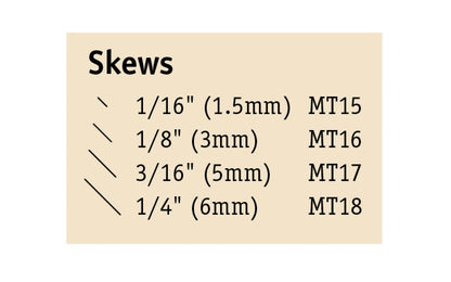 Flexcut Skew Micro Tool Carving Set ~ MT200 - Made in USA ~ 4-piece Set ~ Blades are made of High Carbon Spring Steel, Tempered to HRC 59-61. The cutting edges are hand honed & polished ~ Micro Chisels ~ Set includes 1/16" (1.5mm) - 1/8" (3mm) - 3/16" (5mm) - 1/4" (6mm) Skews - Excellent for miniature & extra fine detail carving work