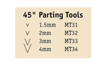 Flexcut 45° Parting Micro Tool Carving Set ~ MT600 - Made in USA ~ 4-piece Set ~ Blades are made of High Carbon Spring Steel, Tempered to HRC 59-61. The cutting edges are hand honed & polished ~ Micro Chisels ~ 4-piece set - Includes 1.5mm - 2mm - 3mm - 4mm  sizes - Excellent for miniature & extra fine detail carving work