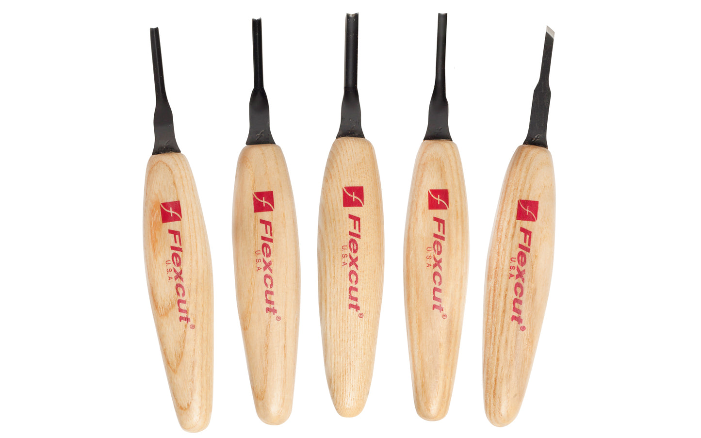 Flexcut 3 mm Mixed Profile Micro Tool Carving Set ~ MT930 - Made in USA ~ 5-piece Set ~ Blades are made of High Carbon Spring Steel, Tempered to HRC 59-61. The cutting edges are hand honed & polished ~ Micro Chisels ~ 6-piece set - 5-piece set - Includes Skew, Sweep, Deep U-Gouge, 45° V-Tool, & 90° V-Tool - Excellent for miniature & extra fine detail carving work ~ 651646309301