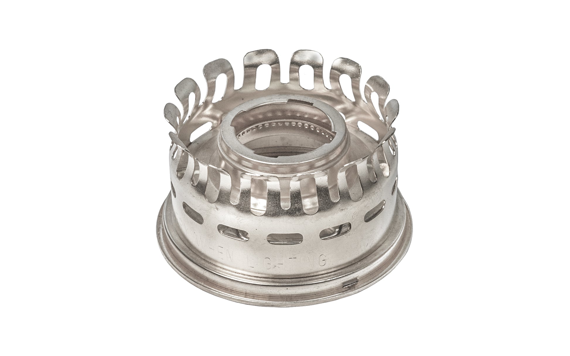 Aladdin Nickel Heelless Gallery ~ This quality Heelless Gallery (No. N239AN) uses a friction fit so the chimneys can expand more freely & reduce chances of cracking.