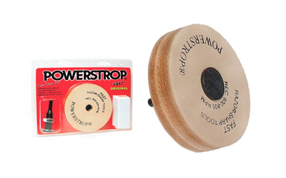 Flexcut Standard Leather Powerstrop - Model No. PWS10 ~ Made in USA ~ Removes the wire edge burr from stone sharpening -- resulting in a keen razor-sharp edge - Strop for Drill ~ Round Leather Strop ~ Genuine Leather Strop ~ 1/4" arbor shank  - When used with a compound abrasive, it will produce a bright mirror-like polished edge - Original Model - Leather Power Strop ~ 784889001012