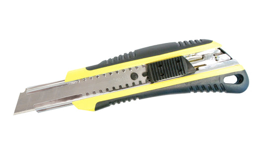 Model TRIBLADE - Heavy duty steel track with positive tooth locks - Auto lock blade - extra blades in handle - Comfort molded grip - Allows for additional storage of 2 extra blades.  Rubberized grip makes it comfortable to hold & the retractable self-locking blade makes it safe - 663807980069 - FastCap Utility Knife