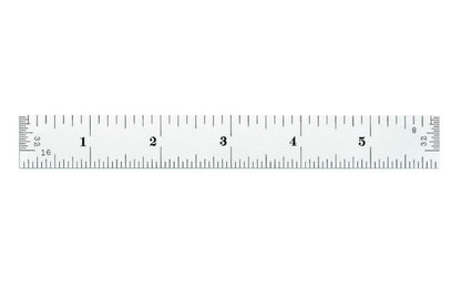 The Starrett 6" End Read Rule - 1/8, 1/16", 1/32", 1/64" Grads. Features a satin chrome finish. Includes end graduations.  Made in USA. Model C604RE-6. EDP 52660.