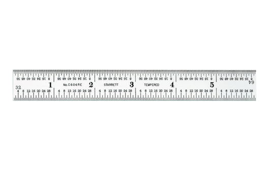 The Starrett 6" End Read Rule - 1/8, 1/16", 1/32", 1/64" Grads. Features a satin chrome finish. Includes end graduations.  Made in USA. Model C604RE-6. EDP 52660.