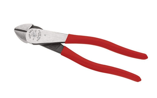 These Klein Tools 8" Diagonal Cutting Pliers with Angled Head D248-8 have a high-leverage for greater cutting power. The angled head design makes work easier in confined spaces. The hot-riveted joint ensures smooth action with no handle wobble. For non ferrous wire & soft metal cutting. 8" overall length. 092644720703