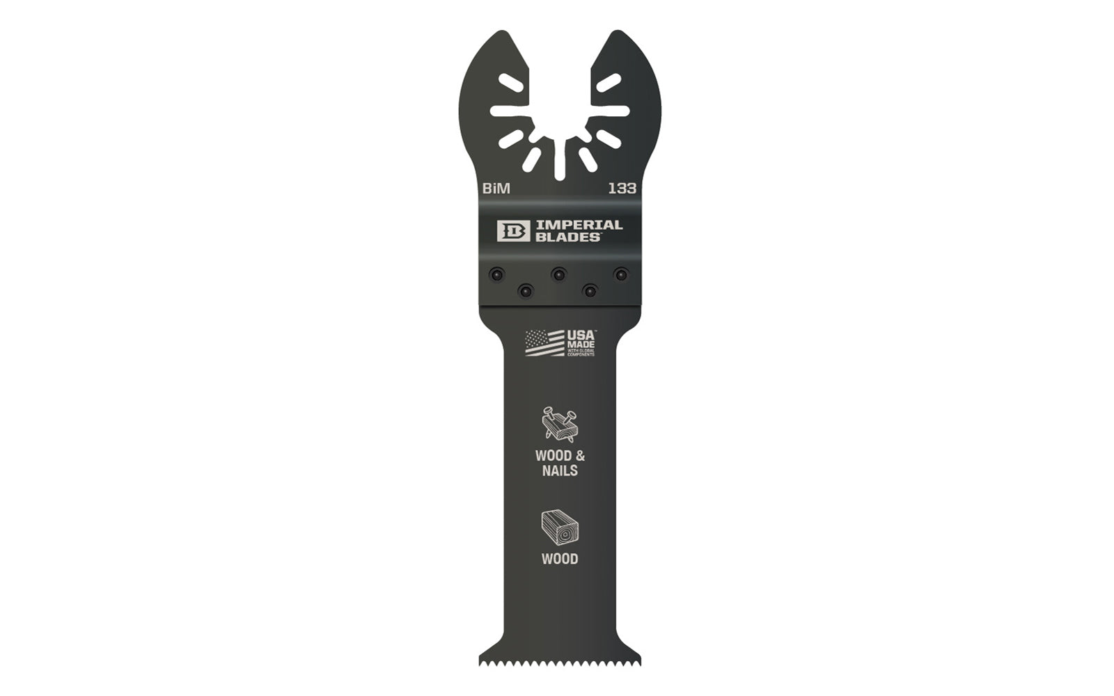 Imperial Blades "One Fit" 1-1/4" Extended Plunge Thick Wood Blade is a Bimetal blade with a long, thin blade specifically designed for cutting in hard-to-reach areas. Recommended applications: Wood & Nails, Wood, PVC. Model IBOA133. Great for undercutting door jambs & flush cutting tongue-and-groove. Long Blade