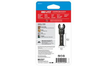 Imperial Blades "One Fit" 1-1/4" Extended Plunge Thick Wood Blade is a Bimetal blade with a long, thin blade specifically designed for cutting in hard-to-reach areas. Recommended applications: Wood & Nails, Wood, PVC. Model IBOA133. Great for undercutting door jambs & flush cutting tongue-and-groove. Long Blade