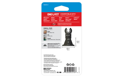 Imperial Blades "One Fit" 2-1/2" Speartooth Fast Cut Wood Blade. Re-engineered coarse tooth design delivers exceptionally fast, aggressive cuts. Extra-wide fan blade ideal for long and straight flush cuts with minimal deflection. Recommended applications:  Wood, PVC, Drywall. Model IBOA250.  Made in USA.