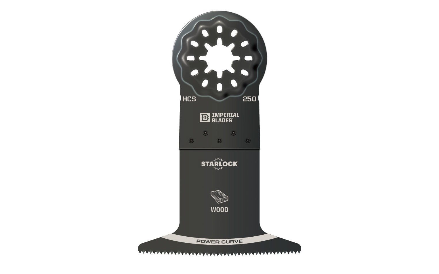 Imperial Blades "Starlock" 2-1/2" Standard Power Curve Wood Blade is a HCS blade designed for cutting Wood, PVC, Drywall. New Power Curve cutting edge for greater control & easier starts while plunge cutting. Extra-wide fan blade ideal for long & straight flush cuts with minimal deflection. Made in USA. IBSL250 