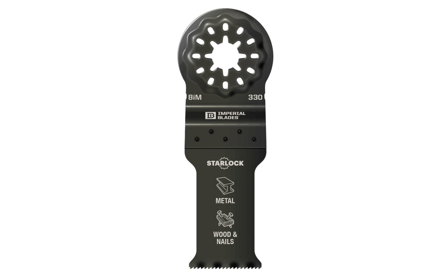 Imperial Blades "Starlock" 1-1/8" Multi-Material Metal/Wood Blade is a BiM blade with a wavy tooth pattern that reduces strain on individual teeth for a superior cut in a wide variety of non-ferrous metal profiles. Recommended applications: Metal (Non-Ferrous), Wood & Nails, Wood, PVC, Drywall. Width: 1-1/8" (29 mm)