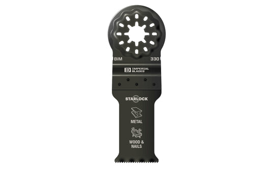 Imperial Blades "Starlock" 1-1/8" Multi-Material Metal/Wood Blade is a BiM blade with a wavy tooth pattern that reduces strain on individual teeth for a superior cut in a wide variety of non-ferrous metal profiles. Recommended applications: Metal (Non-Ferrous), Wood & Nails, Wood, PVC, Drywall. Width: 1-1/8" (29 mm)