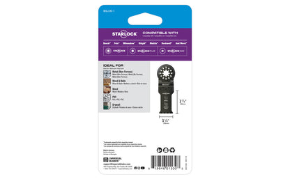 Imperial Blades "Starlock" 1-1/8" Multi-Material Metal/Wood Blade is a BiM blade with a wavy tooth pattern that reduces strain on individual teeth for a superior cut in a wide variety of non-ferrous metal profiles. Recommended applications: Metal (Non-Ferrous), Wood & Nails, Wood, PVC, Drywall. Width: 1-1/8" (29 mm)