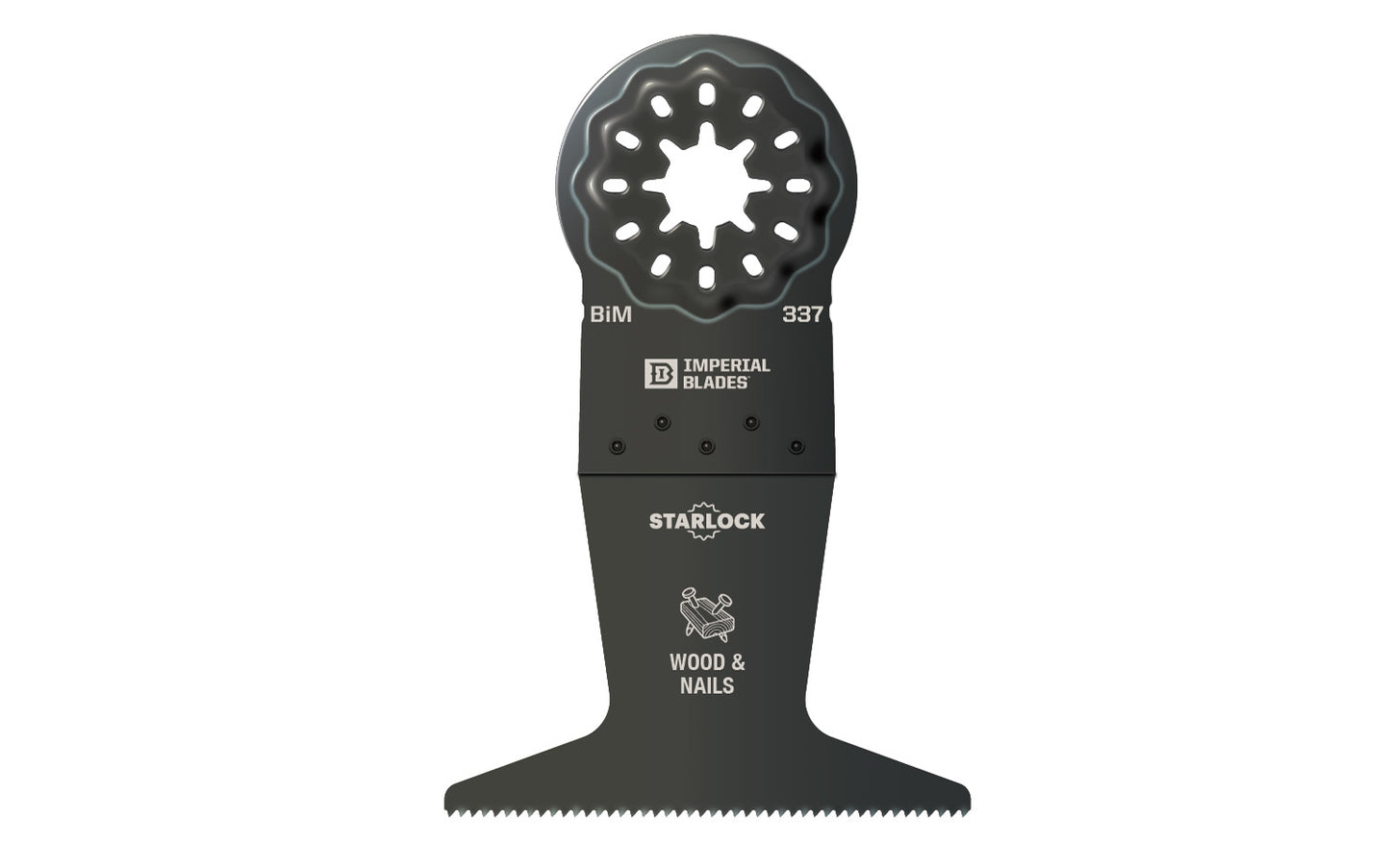 Imperial Blades "Starlock" 2-1/2" Standard Wood & Nails Blade is a BiMetal blade designed for cutting Wood & Nails, Copper Pipe, Wood, PVC. Extra-wide fan blade ideal for long and straight flush cuts with minimal deflection. BiM Blade. Model IBSL337. Blade Width: 2-1/2" (64 mm). Blade Depth: 1-5/8" (41 mm)