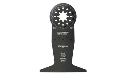 Imperial Blades "Starlock" 2-1/2" Standard Wood & Nails Blade is a BiMetal blade designed for cutting Wood & Nails, Copper Pipe, Wood, PVC. Extra-wide fan blade ideal for long and straight flush cuts with minimal deflection. BiM Blade. Model IBSL337. Blade Width: 2-1/2" (64 mm). Blade Depth: 1-5/8" (41 mm)