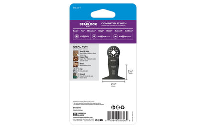 Imperial Blades "Starlock" 2-1/2" Standard Wood & Nails Blade is a BiMetal blade designed for cutting Wood & Nails, Copper Pipe, Wood, PVC. Extra-wide fan blade ideal for long and straight flush cuts with minimal deflection. BiM Blade. Model IBSL337. Blade Width: 2-1/2" (64 mm). Blade Depth: 1-5/8" (41 mm)