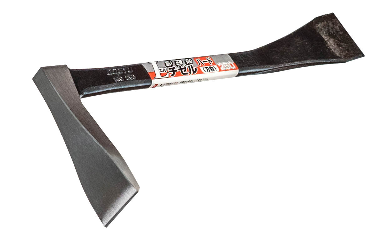 The Dogyu Japanese 'L' Chisel-End Compact Pry Bar has a special 90° angle pry-end & flat pry-end and great for your tool bag. 10" overall length. Made in Japan.