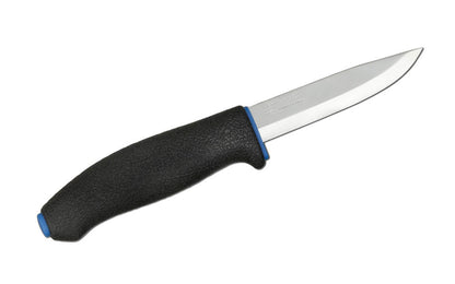 Mora of Sweden All-Around Stainless Steel Knife ~ Mora 11482 ~ An all-purpose stainless steel knife by Mora of Sweden with an excellent handle grip. The knife is made of sharp stainless steel with a nice polished finish. The fixed blade extends down through the handle for a durable &amp; well made knife. The handle is rubberized &amp; has good solid grip. A great and durable all-round stainless steel knife!