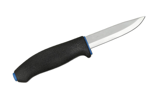 Mora of Sweden All-Around Stainless Steel Knife ~ Mora 11482 ~ An all-purpose stainless steel knife by Mora of Sweden with an excellent handle grip. The knife is made of sharp stainless steel with a nice polished finish. The fixed blade extends down through the handle for a durable &amp; well made knife. The handle is rubberized &amp; has good solid grip. A great and durable all-round stainless steel knife!