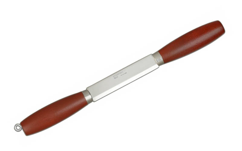 Mora Carbon Steel Wood Splitter ~ Red Birchwood Handles ~ Made in Östnor, Sweden · Made of quality high carbon steel ~ 4-1/2" long blade ~ Razor-sharp blade ~ May be used as a drawknife ~ 11733