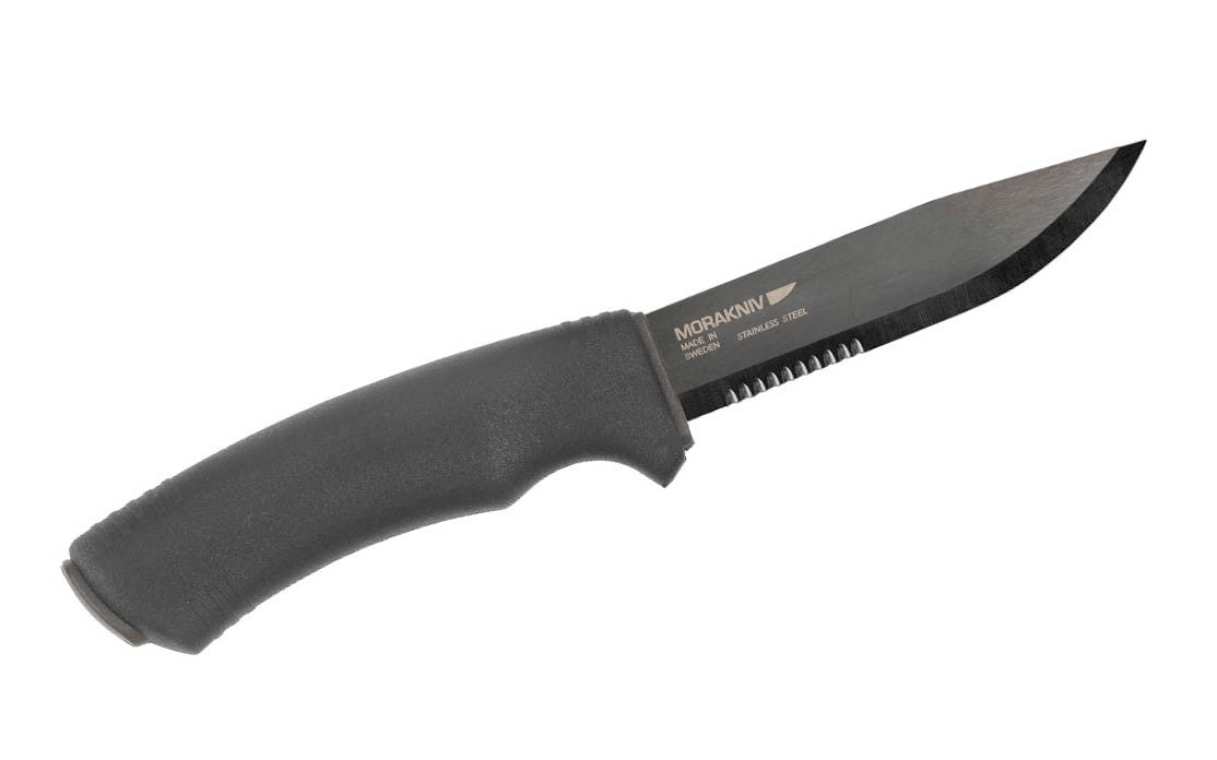 Bushcraft Black Stainless Steel Knife ~ Partial Serration ~ Mora of Sweden 