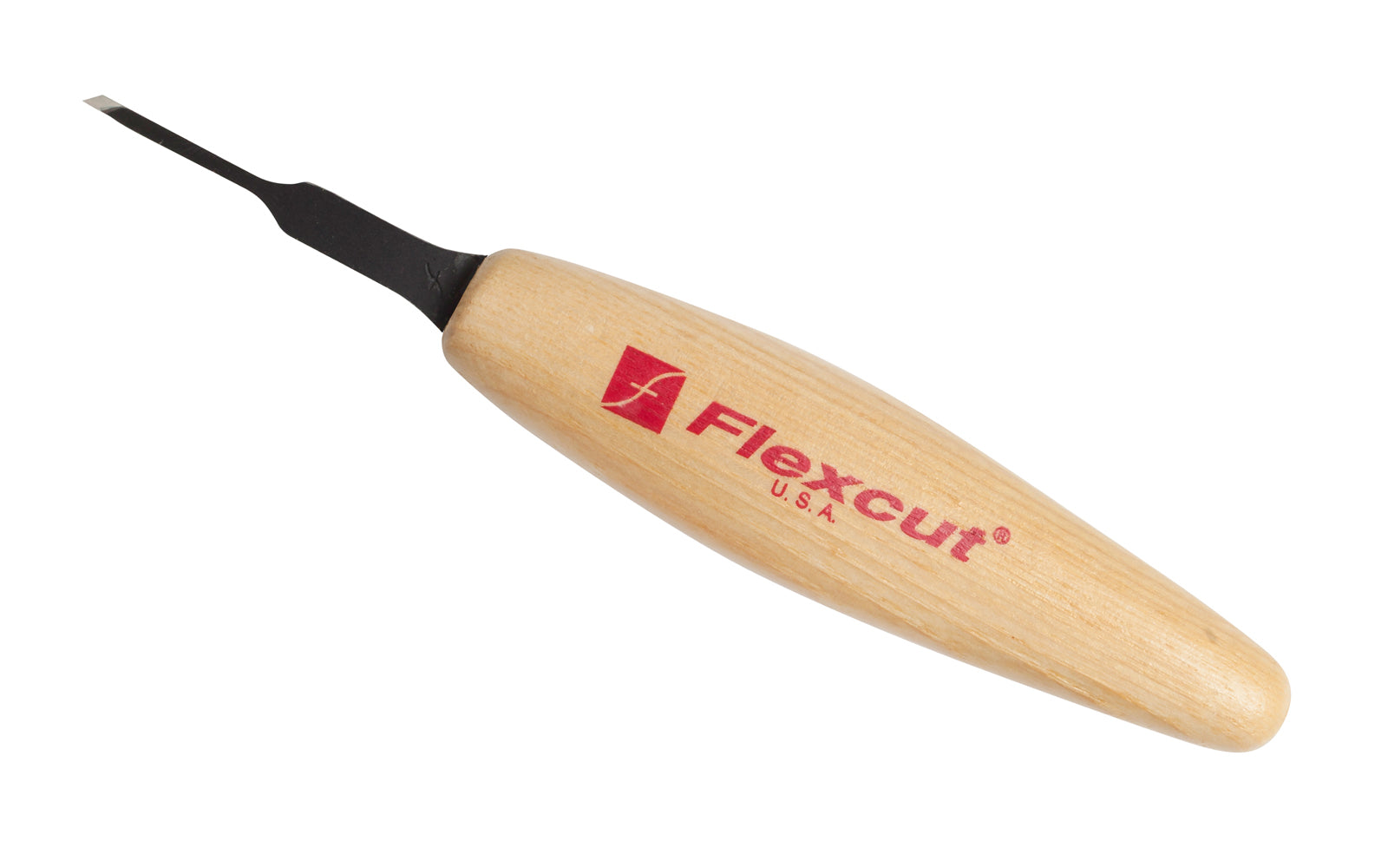 Made in USA • Flexcut Model No. MT15 - Skew Chisel Blade - High Carbon Spring Steel blade - Tempered to HRC 59-61 - Miniature & extra fine detail carving work - For adding texture like eyes, mouths, hair, fine accents - Micro Chisel - Mini Skew - 1/16" - 1.5 mm wide blade - Micro Skew carving tool  651646300155