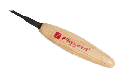 Made in USA • Flexcut Model No. MT16 - Skew Chisel Blade - High Carbon Spring Steel blade - Tempered to HRC 59-61 - Miniature & extra fine detail carving work - For adding texture like eyes, mouths, hair, fine accents - Micro Chisel - Mini Skew - 1/8" - 3 mm wide blade - Micro Skew carving tool  651646300162